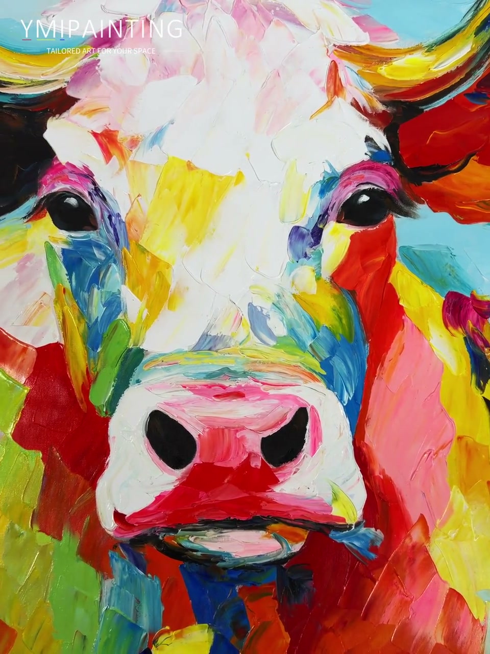 Colorful Cow Painting: Large Original Acrylic Canvas Art,living