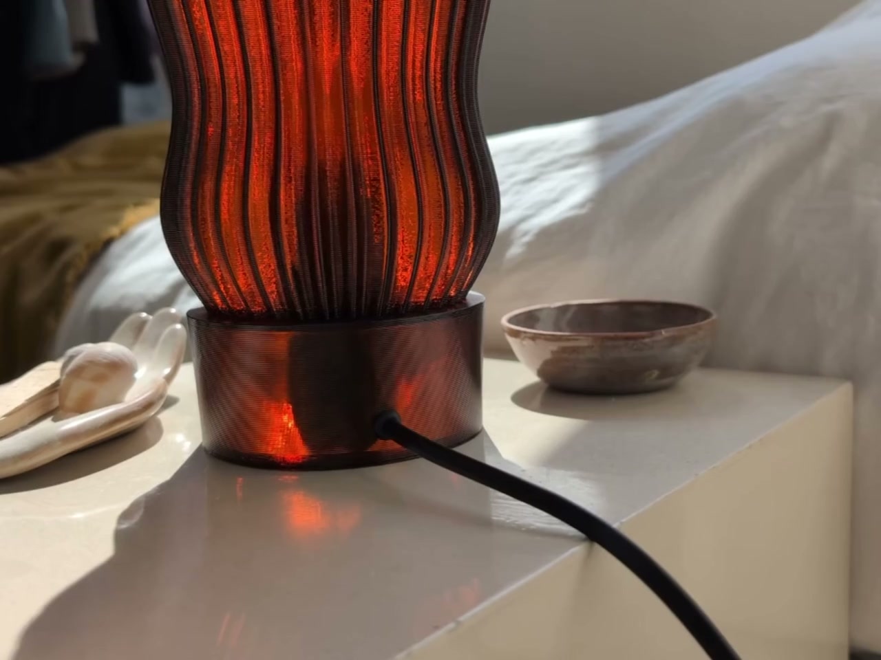WAVY X AMBER · Japandi Table Lamp · Warm Orange Glow · Handmade