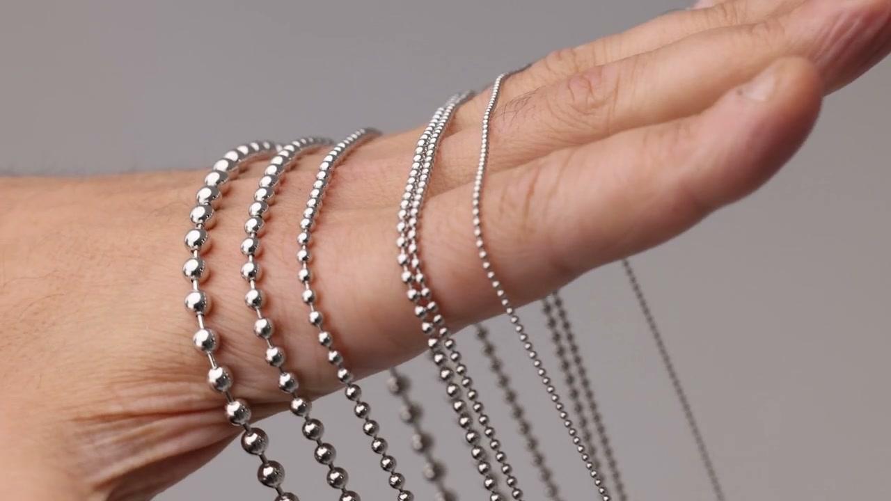 925 Sterling Silver Ball Chain Necklace Women, Bead Pendant Long