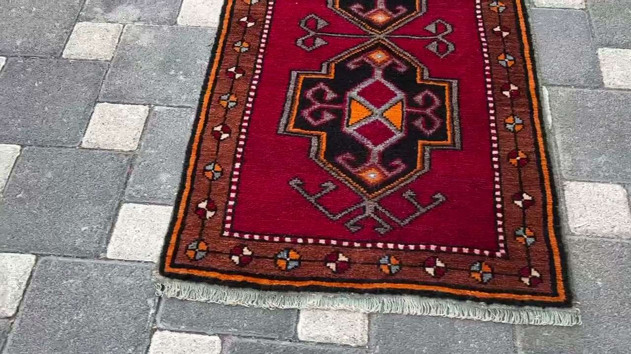 Vintage Small Rug, Turkish Rug, Handmade Rug, Door Matt Rug