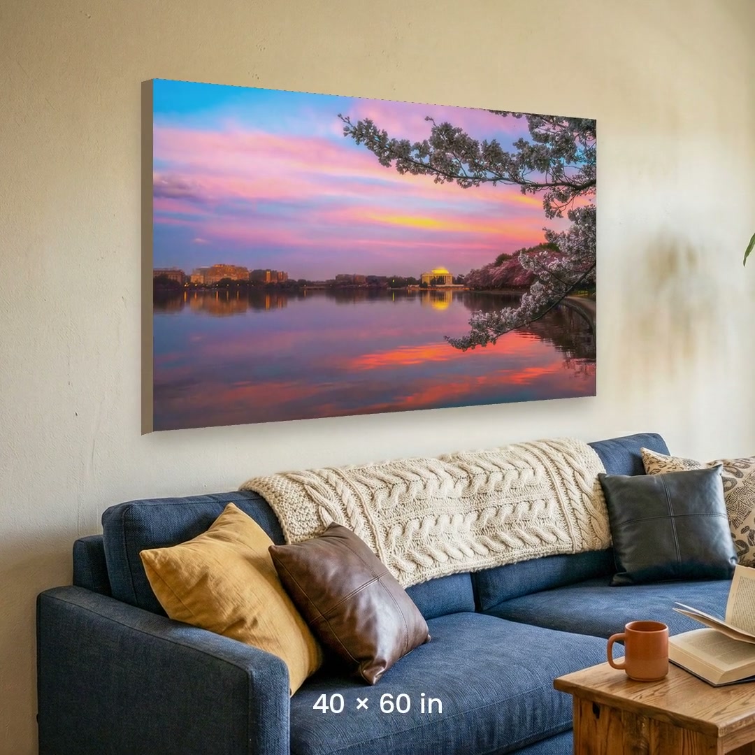 Cherry Blossom Sunset Photography Print | Jefferson Memorial