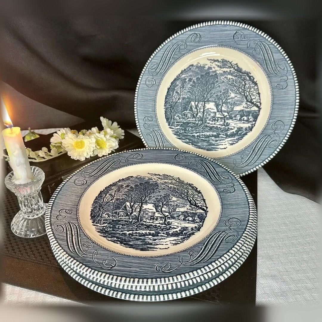Currier & Ives Old Grist Dinner Plates Set of 4 Royal China