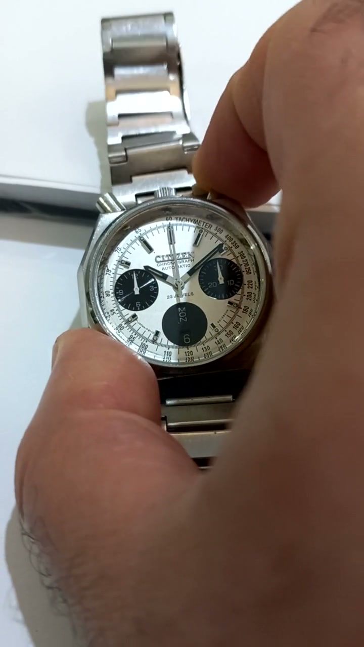 Citizen Bullhead Octagonal Panda Dial Automatic Chronograph and