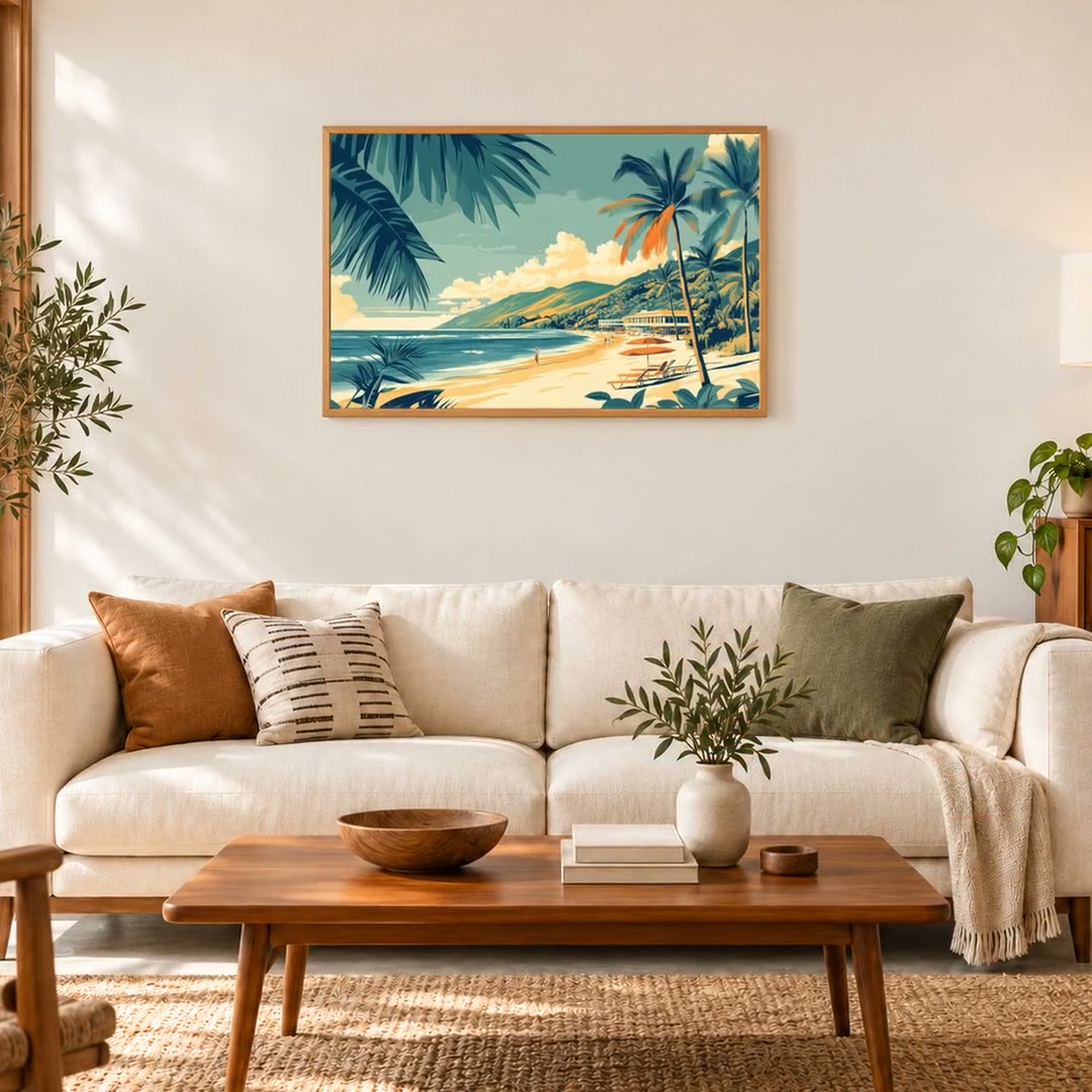 Mid-century Modern 1950s Beach Print, Vintage Inspired Hawaii