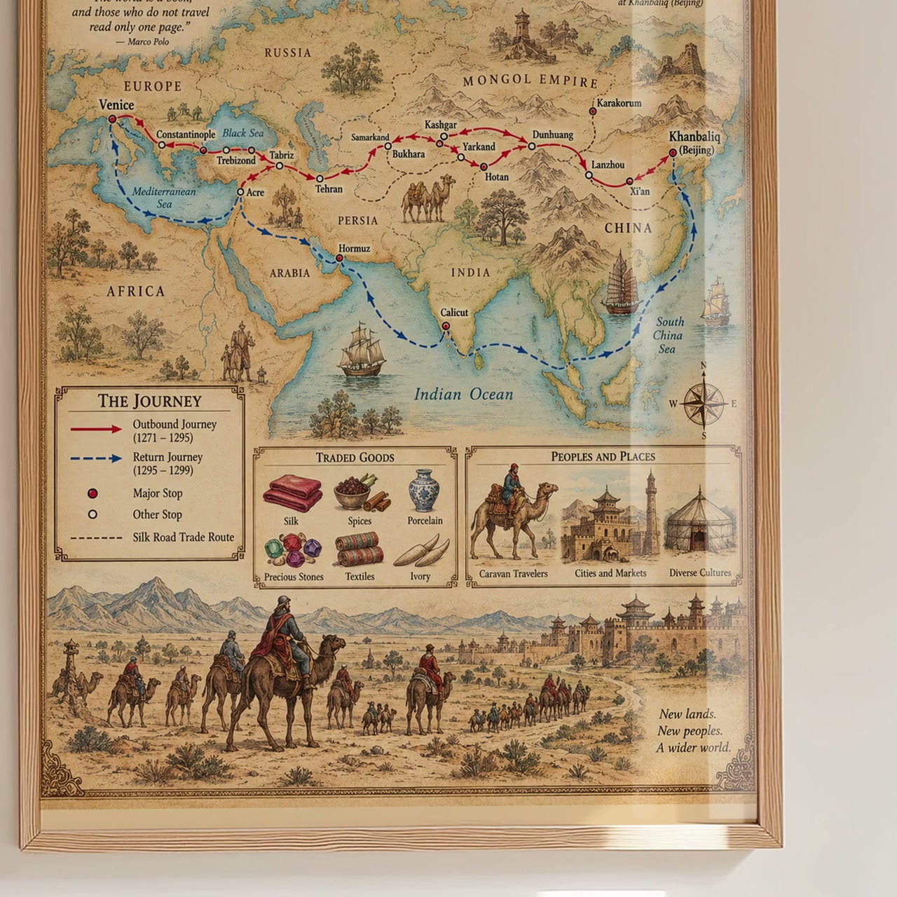 V12 WORLD MAP POLO 地図柄ポロ 新品タグ付 Marco Polo Silk Road Journey Map, Medieval Trade Route Historical