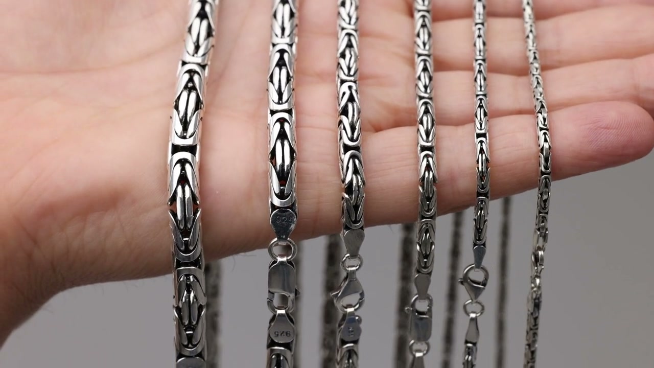 925 Sterling Silver Byzantine Oxidized Chain Necklace Men, Viking