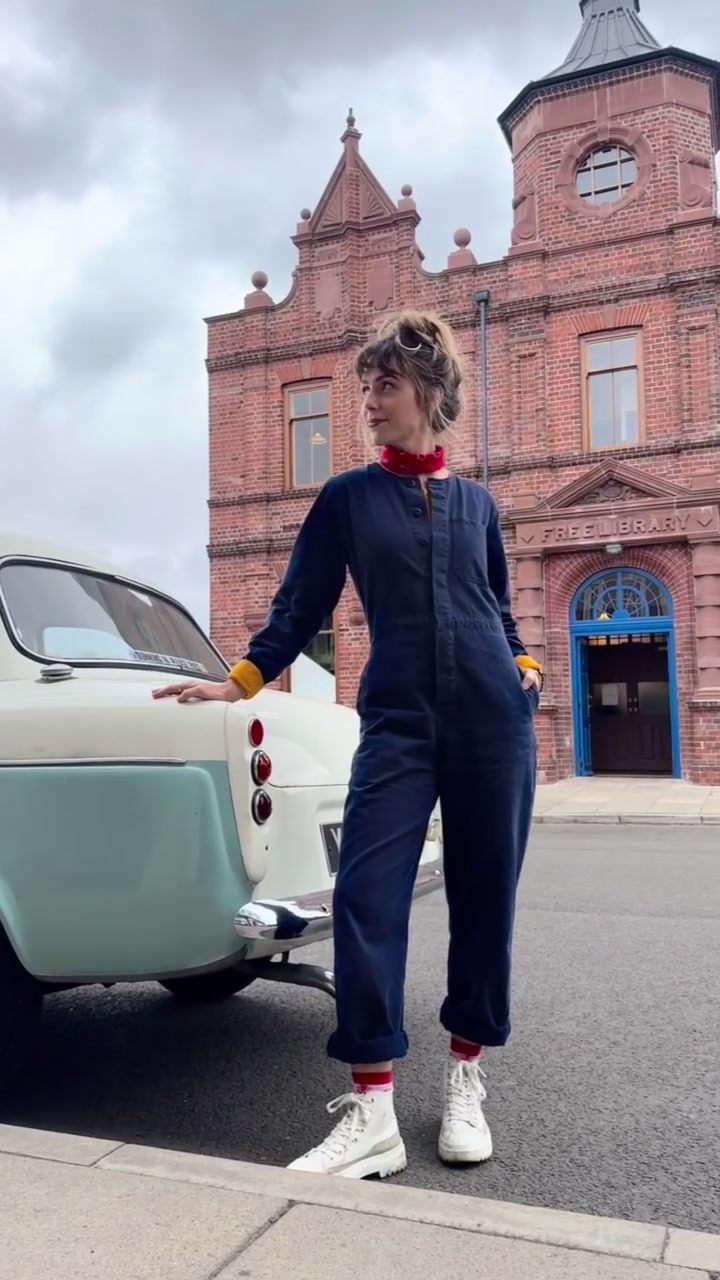 60s Style French Workwear Jumpsuit - Vintage Faded Collarless