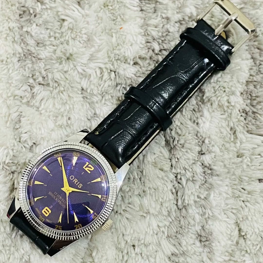 オリス メンズ腕時計、パープルダイヤル、1980年代、ステンレス