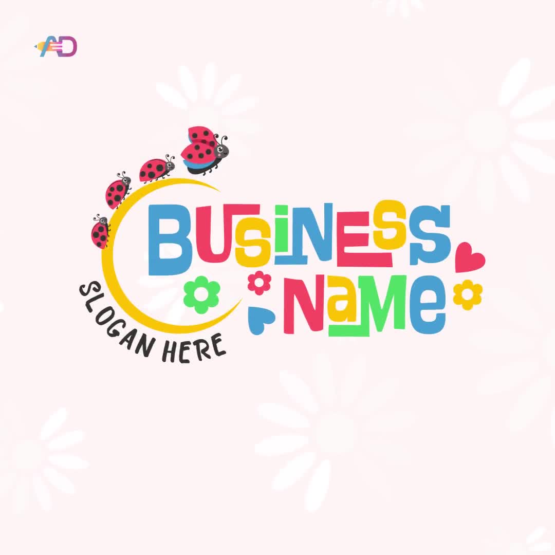 Colorful Ladybug Logo – Cute Kids Logo with Flowers & Hearts | Daycare, Children's Boutique, Pediatrician, Counseling Logo - Video thumbnail 5