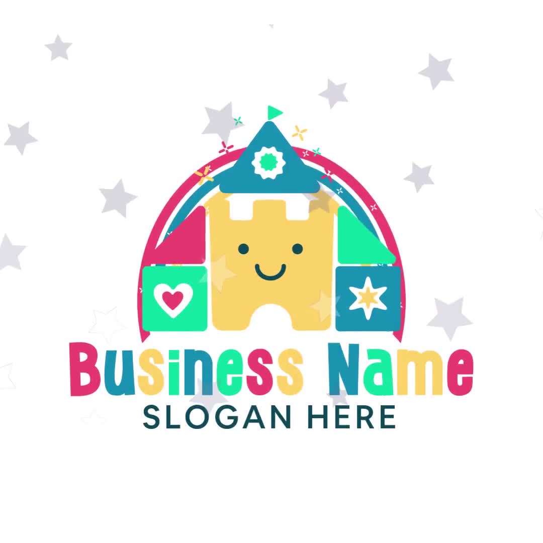 Colorful playful castle and rainbow logo with stars and flowers - Playground Logo - Preschool Logo - Education logo - Kids Party - Video thumbnail 5