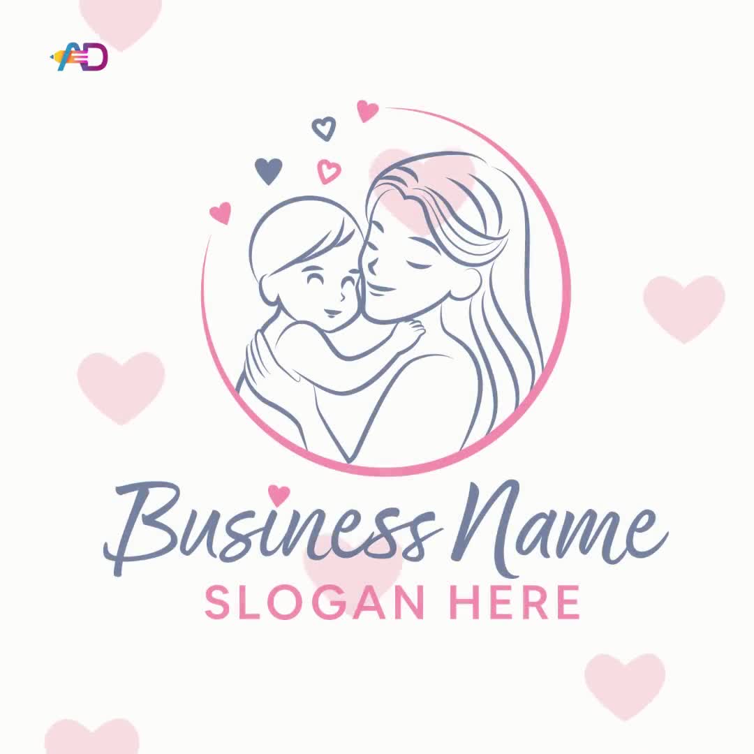 Minimalist Mother and Baby Logo – Line Art Nanny, Childcare, Babysitting Logo - Video thumbnail 5