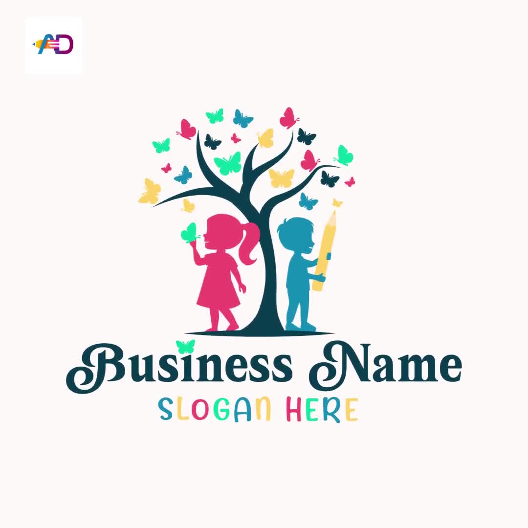 Butterflies Tree and Kids Logo – Preschool, Daycare & Education Logo Design - Video thumbnail 7