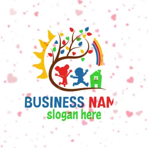 Colorful Rainbow and Sun with a Heart leafs logo, with happy children - Education Logo - Preschool Logo - DayCare Logo - Video thumbnail 5