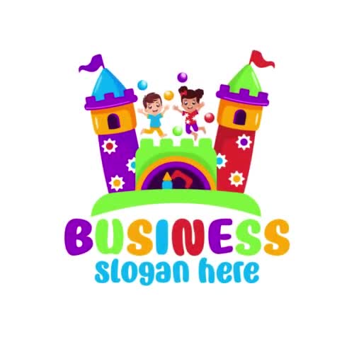 Colorful premade bouncy castle logo - Party Kids logo - Softplay - Playground - Ball Pit - Video thumbnail 5