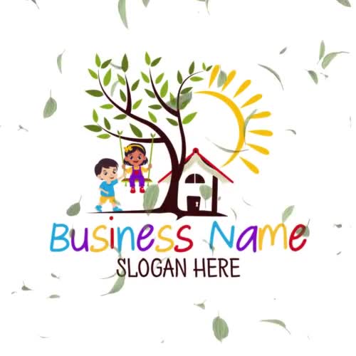 Beautiful cute book house preschool logo - Children Playing Logo - Tree Sun logo - Daycare Logo - Video thumbnail 2