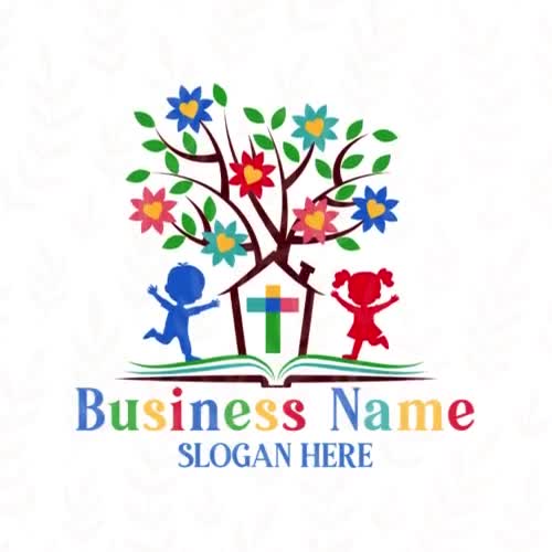 Modern Colorful Tree Flower Cross logo - Faith Nursery logo - Education Logo - Cross Kindergarten Logo Preschool logo - Day Care logo - Video thumbnail 2