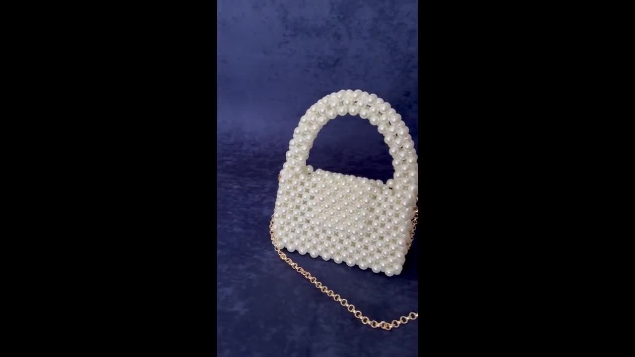 Borsa A Catena Con Perle Artificiali, Pochette Da Sera Fatta A Mano, Per Matrimoni E Feste, Bianca, Lusso - 5
