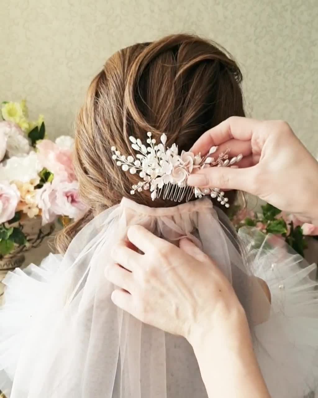 How to Wear a Beaded Hair Comb Accessory with your Veil – One Blushing  Bride Custom Wedding Veils