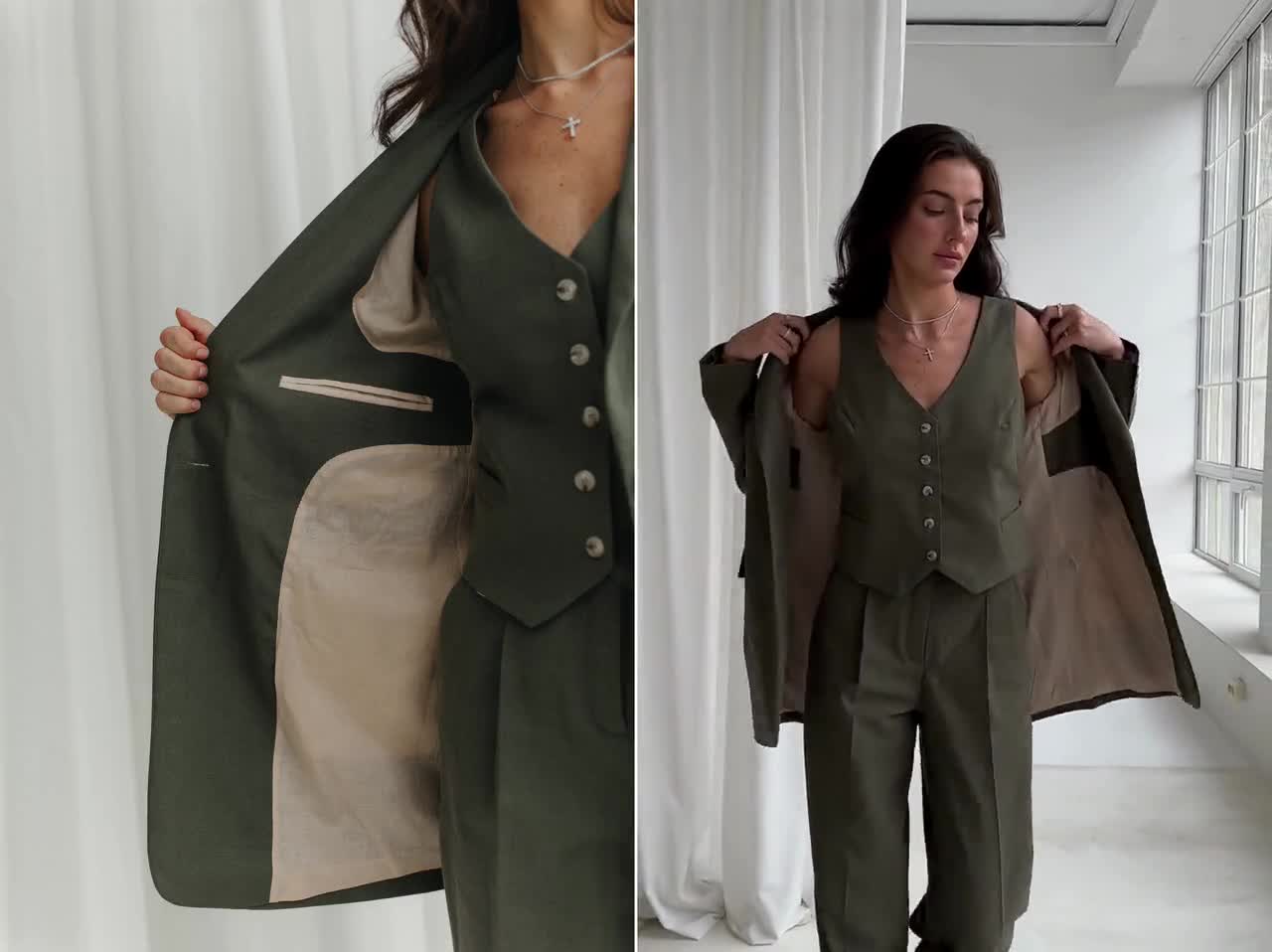 Tailleur Donna Elegante Con Giacca E Pantaloni - Taglie Forti, Per Ufficio, Matrimoni E Cerimonie - Foto 4