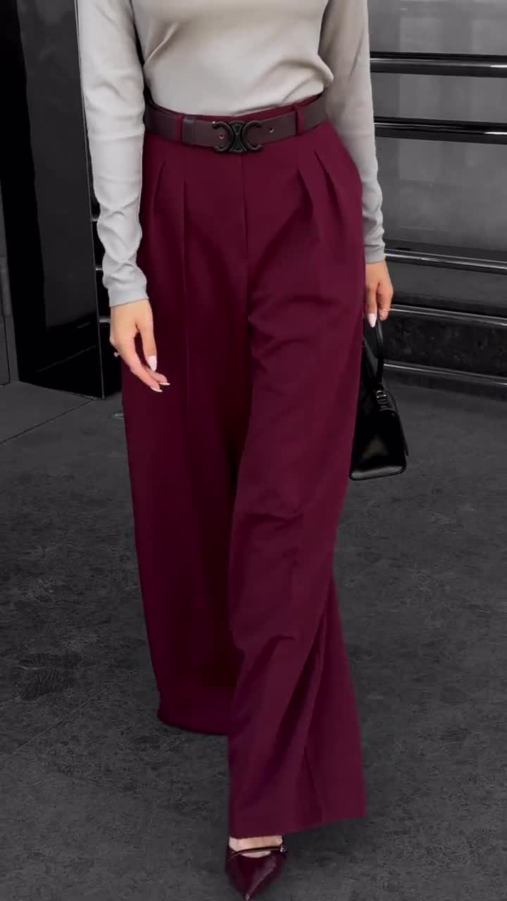 burgundy high waisted dress pants Tall Victoria High Waisted Dress Pants