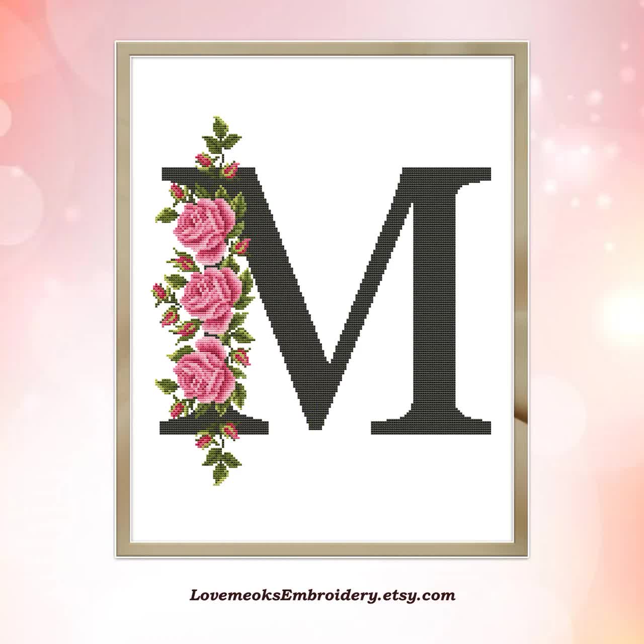 Letter M Initial Monogram Wall Decor - Floral Alphabet Art Home Decoration  for Bedroom, Living Room, Bathroom, Office - Personalized Monogrammed Gift