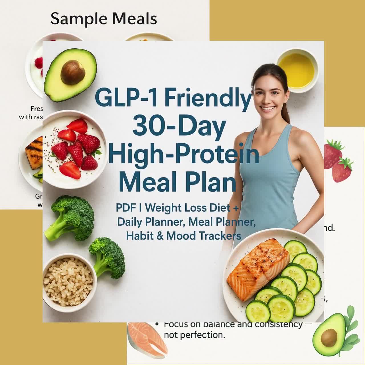 sample glp 1 diet plan pdf GLP-1 Friendly 30-day High-protein Meal Plan PDF | Weight Loss Diet + Daily  Planner, Meal Planner, Habit, Mood & Measurement Trackers
