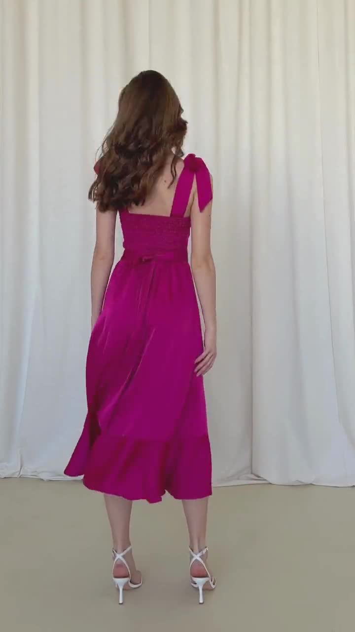 blue dress for baby girl Mismatched Fuchsia Satin Mermaid Long Bridesmaid Dresses , MRB0009 –  MarryLover main image 0