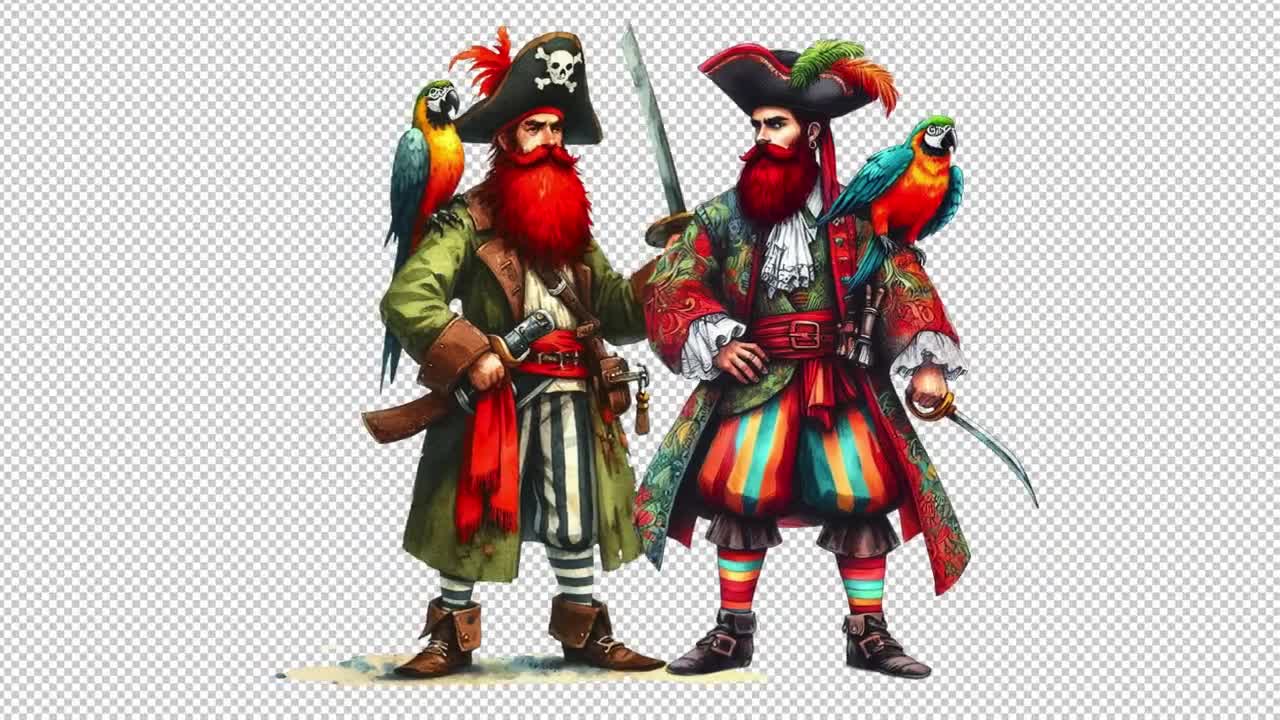 Whimsical Pirate Watercolor Drawings: 28 PNG Clipart (Digital Download) video poster