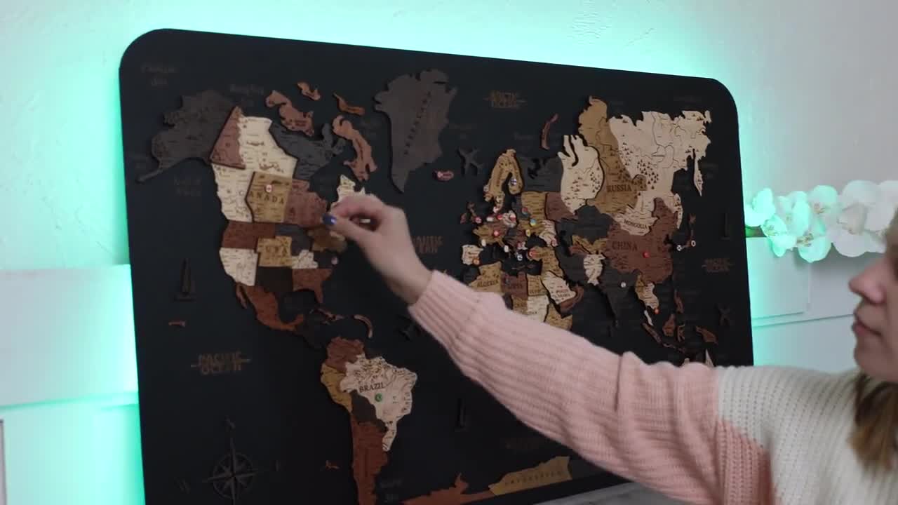 Mapa del mundo de madera para decoración de pared – multicapa de