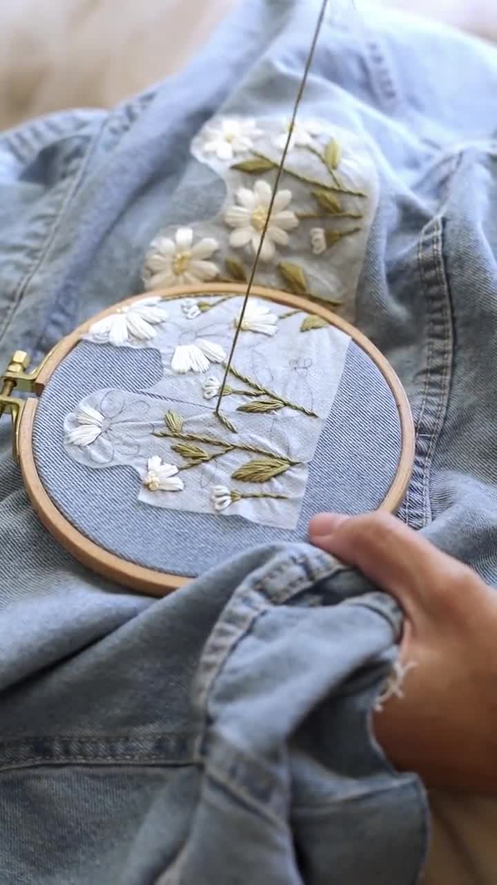 How to: Embroidery On Jeans  Beginner Guide for DIY Hand Embroidery on  Denim - Missy Kate Creations