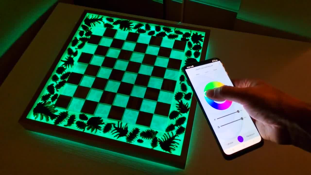 Floating Chess from Oak and Epoxy Resin with LED 