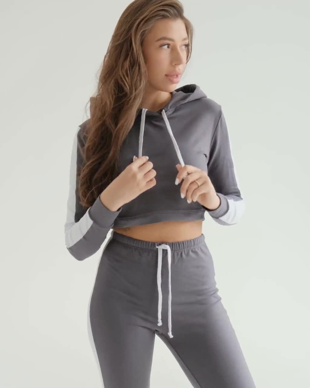 Pink Sports Set, Women Winter Set, Hooded Pullover and Joggers