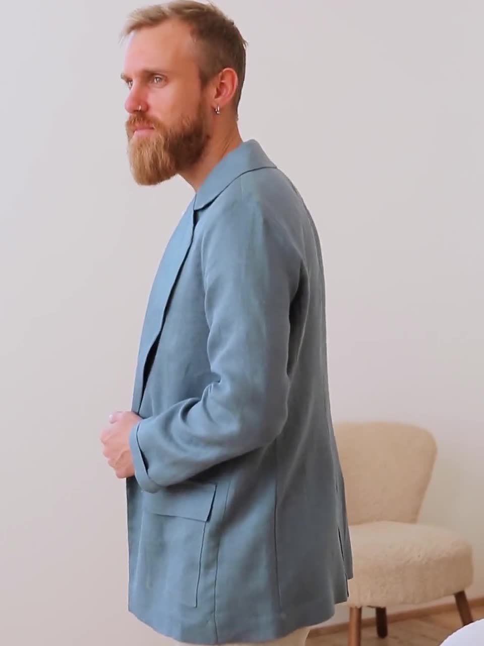 Linen Mens Jacket, Men's Flax Blazer, Blue Grey Cardigan for Men, Linen  Cardigan, Jacket for Man, Linen Coat, Wedding Jacket, Gift for Him, 