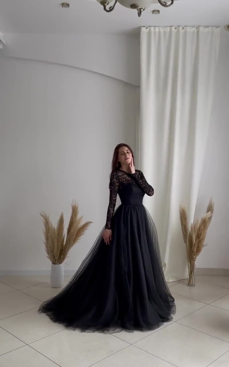 chinese dress ladies Kate Puff Sleeve Lace Dress-Black