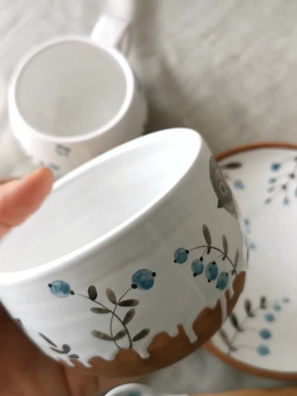 SET TEIERA E TAZZA IN CERAMICA UCCELLINO