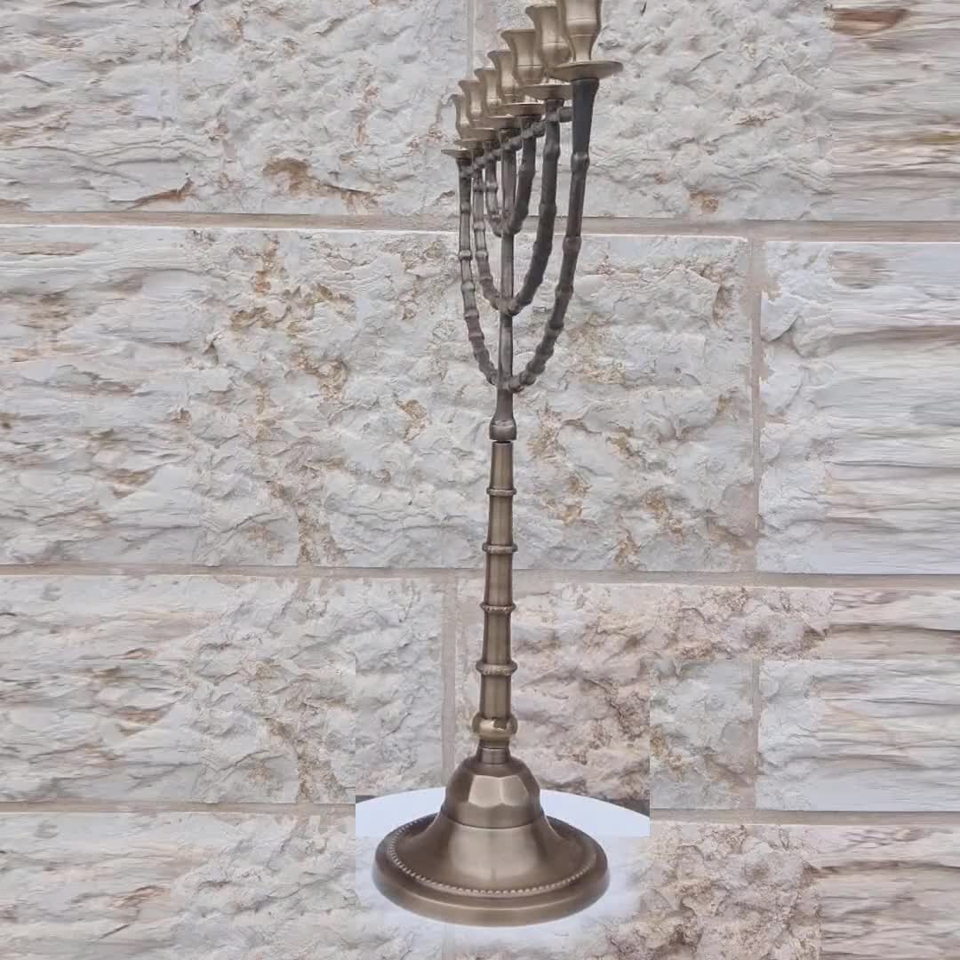 Plat à Challah Ancien En Cuivre - Judaica, Jérusalem, Menorah (25x38 Cm)