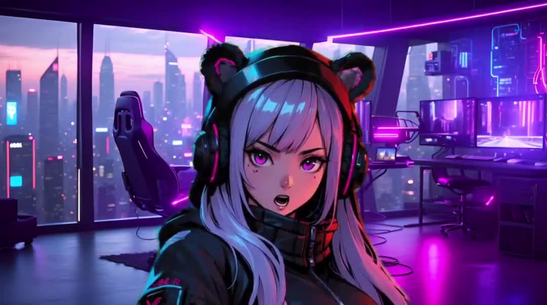 Premade PNGTuber Model Purple Bear Girl Vtuber Model Cute Female PNG Vtuber Avatar Gaming Stream Asset Free Animated background Vtuber Room video poster