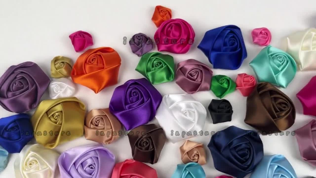 1/1.57/2 Satin Ribbon Roses Appliques 4D Craft Flowers For Gift box  10/100pcs