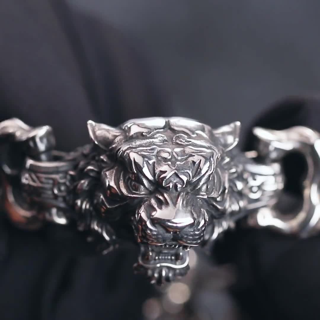 Kiva Store | Artisan Handmade 925 Sterling Silver Tiger Cuff Bracelet -  Tiger Storm
