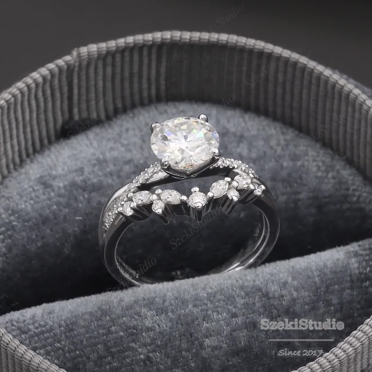 Solitär Rose Moissanit Gold Diamant Ring 1.2ct Braut Unendlich Moissanite Eternity Verlobungsring Halbe Set Band Set Twist