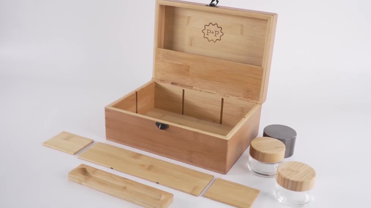 Pike & Pine Handmade Large Stash Box Combo Includes Grinder 2 Stash Jars  Discreet Design, Lockable, and Removable Dividers 