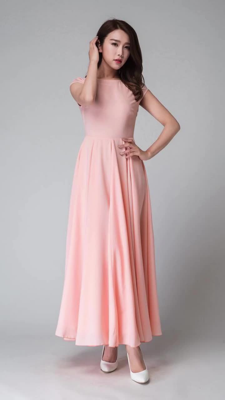 white christmas dresses Macloth Straps V Neck Cowl Back Chiffon Peach Prom Dress Long Bridesmaid Gown Peach / Above Knee / US8 main image 1