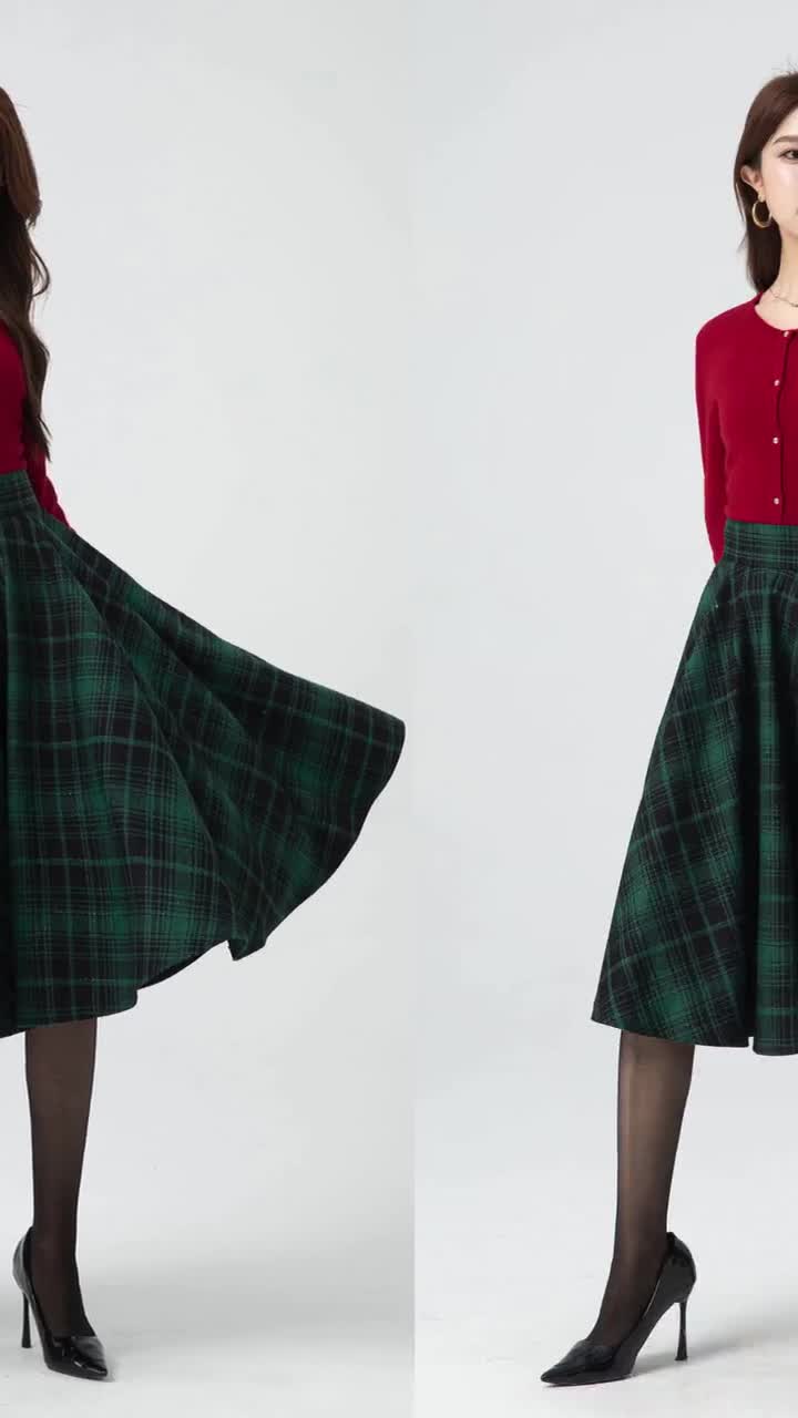 Plaid winter wool circle skirt 5319