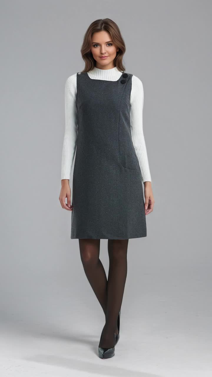 Wool Pinafore Dress: Gray Sleeveless Work Dress, Autumn Fall Fashion, Ylistyle C5142
