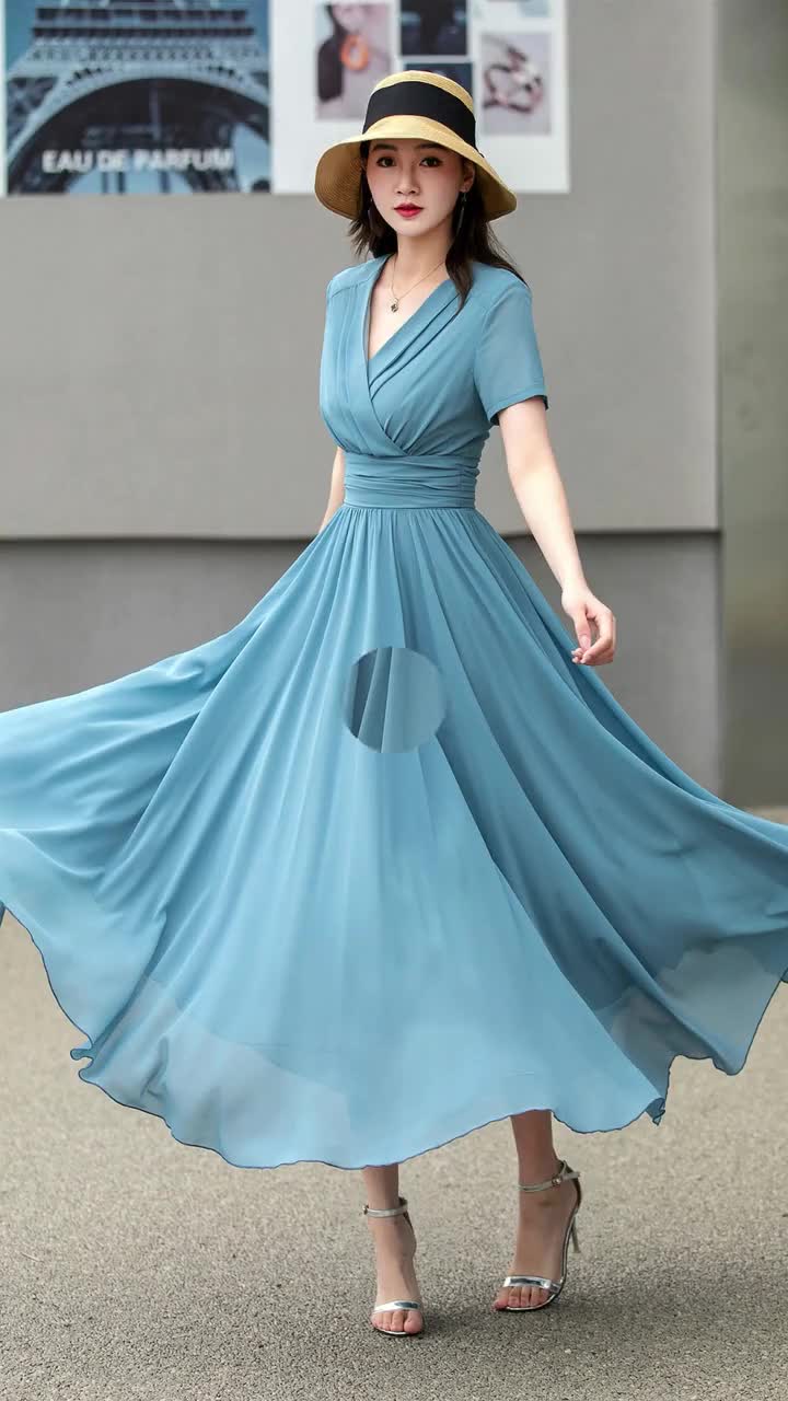 Blue Empire waist Chiffon Wedding dress 4266