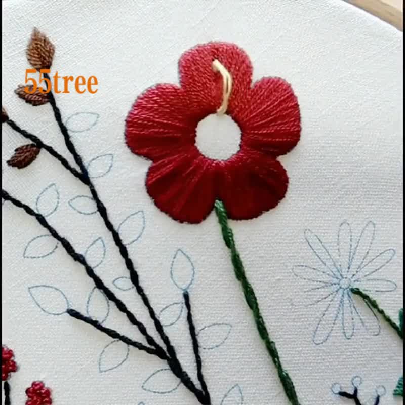 Hand Embroidery Kit Floral Pencil Case, Zip Pencil Pouch