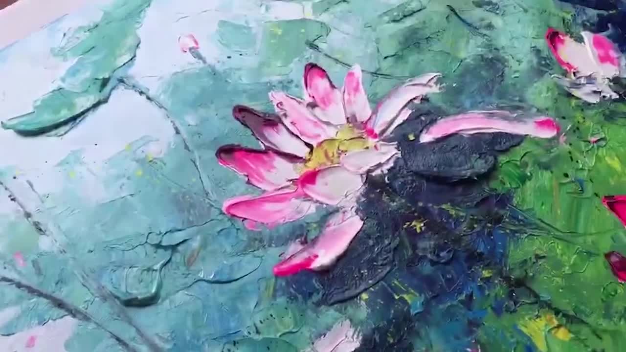 Grande pittura a olio di loto originale fiore strutturato arte della parete  fiore astratto pittura di paesaggio moderna decorazione della parete murale  camera da letto arte della parete -  Italia