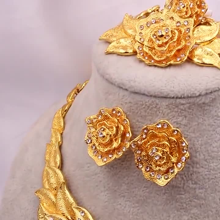 Set Necklace Earrings Saudi Arabia Gold  Gold Jewelry Saudi Arabia - Gold  Color - Aliexpress