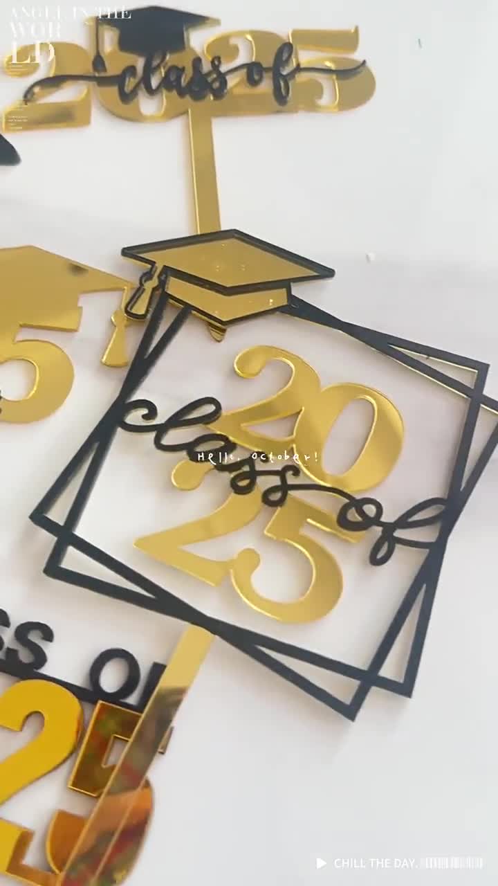 Panelee Gold & Blue Graduation Cake Topper - Class Of 2025 Decor With Grad Cap & Diploma Design - View #8