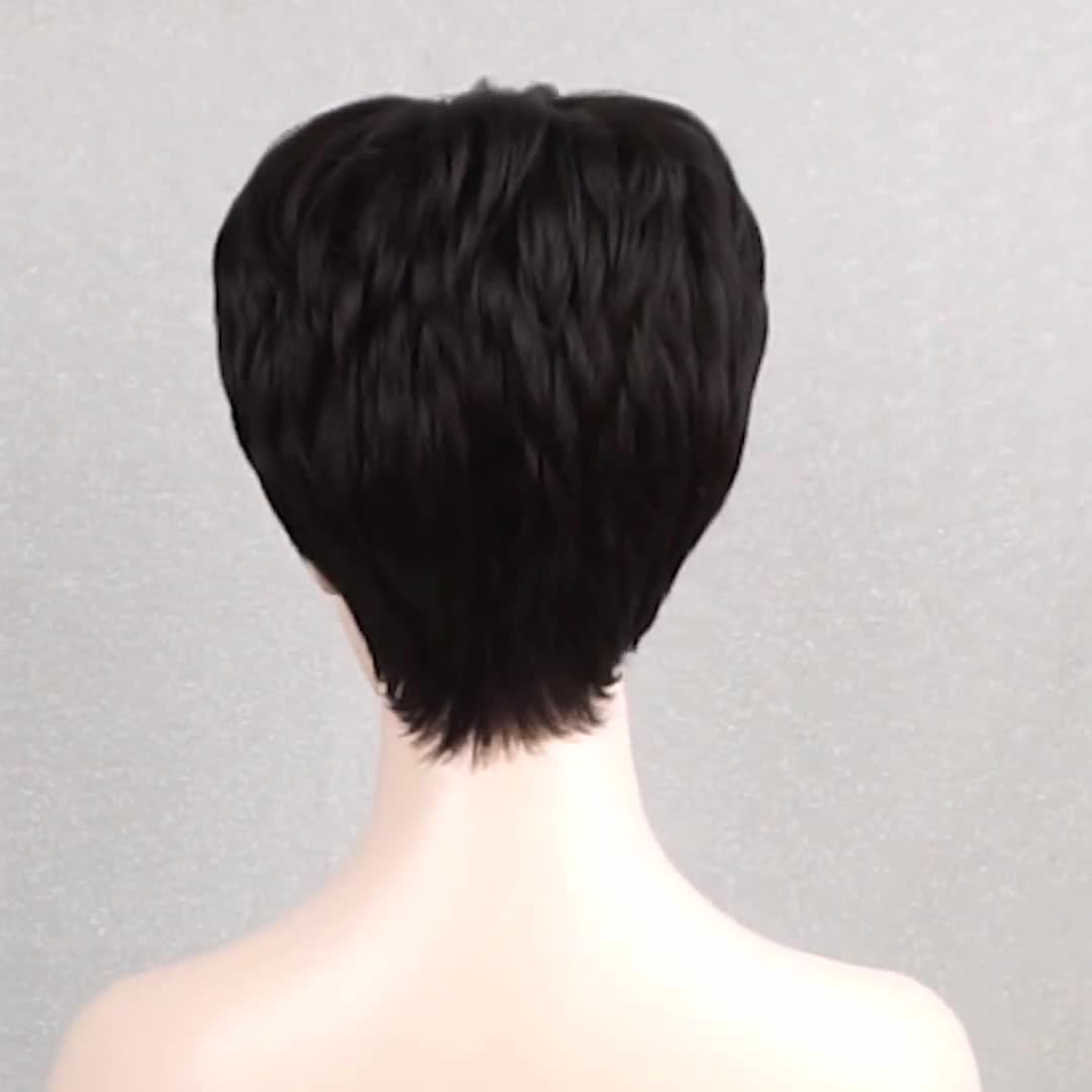 Short Pixie Cut Wigs Black Straight Human Hair Wig No Lace Full Machin –  ATOZWIG